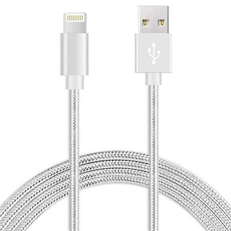 Charger 10FT Fast USB Charging Cable Cord Braided Nylon High-Speed iPhone Cable with Premium Metal Connector Compatible iPhone X/8/8 Plus/7/7 Plus/6/6S/6 Plus/5S/SE/Mini/Air/Pro Case – Silver