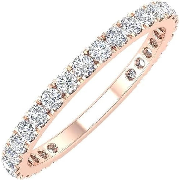 beryl_creation 925 Sterling Silver 14K Rose Gold Finish 3ct Round Cut White Diamond Band Ring For Women's