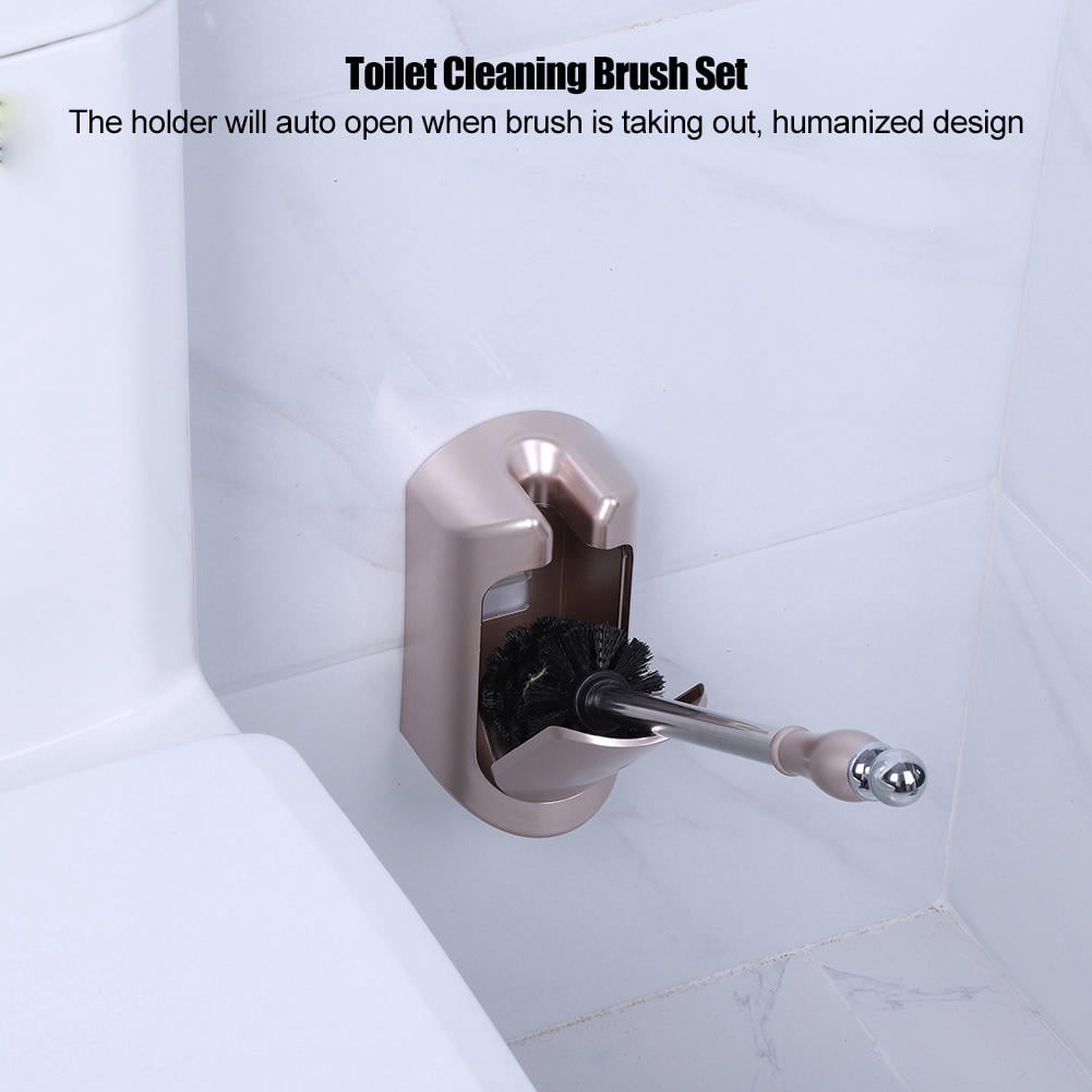 BIMZUC Stainless Steel Handle Toilet Brush & Holder Set – Rose Gold, Thick Plastic Bristles, Detachable Head, Non‑Slip Grip