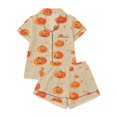 thumbnail image 4 of Summer Sales Womens Pajama Sets Satin Fall Pumpkin Print Short Sleeve Button Loungewear Halloween Pajama Sets for Women 2 Piece, 4 of 4