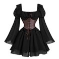thumbnail image 2 of XIAOCHA Womens Dark Gothic Corset Theme Mini Gown Square Neck Flare Bell Sleeve Chiffon Layer Festival Party Long Dress, 2 of 4