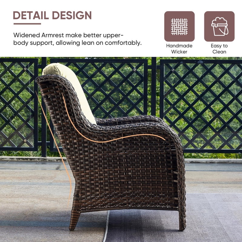 PARKWELL 4-Piece Outdoor Patio Furniture Set 5-Seat High Back Conversation Set with 41" Fire Pit Table and Deep Seat Wicker Chairs for Patio Garden Deck,Brown Wicker Beige Cushions