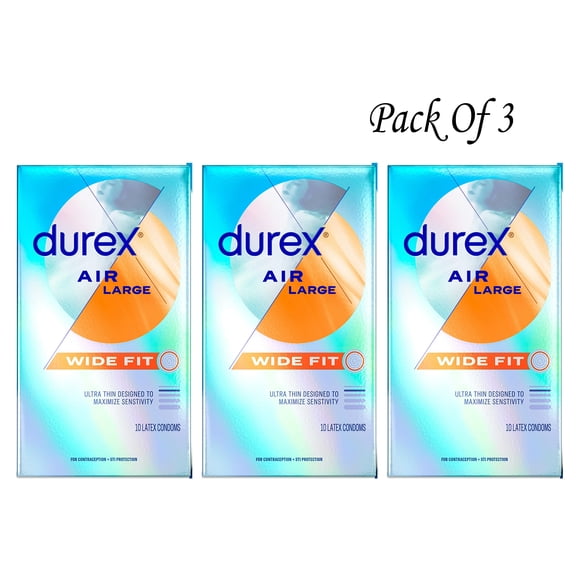 Durex Air Condoms, Extra Thin, Transparent Natural Rubber Latex Condoms for Men, Wide Fit, FSA & HSA Eligible, 10 Count (Pack Of 3)