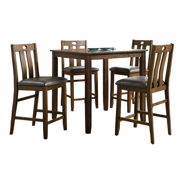 Benjara 5piece Contemporary Solid Wood Counter Height Dining Set in Brown