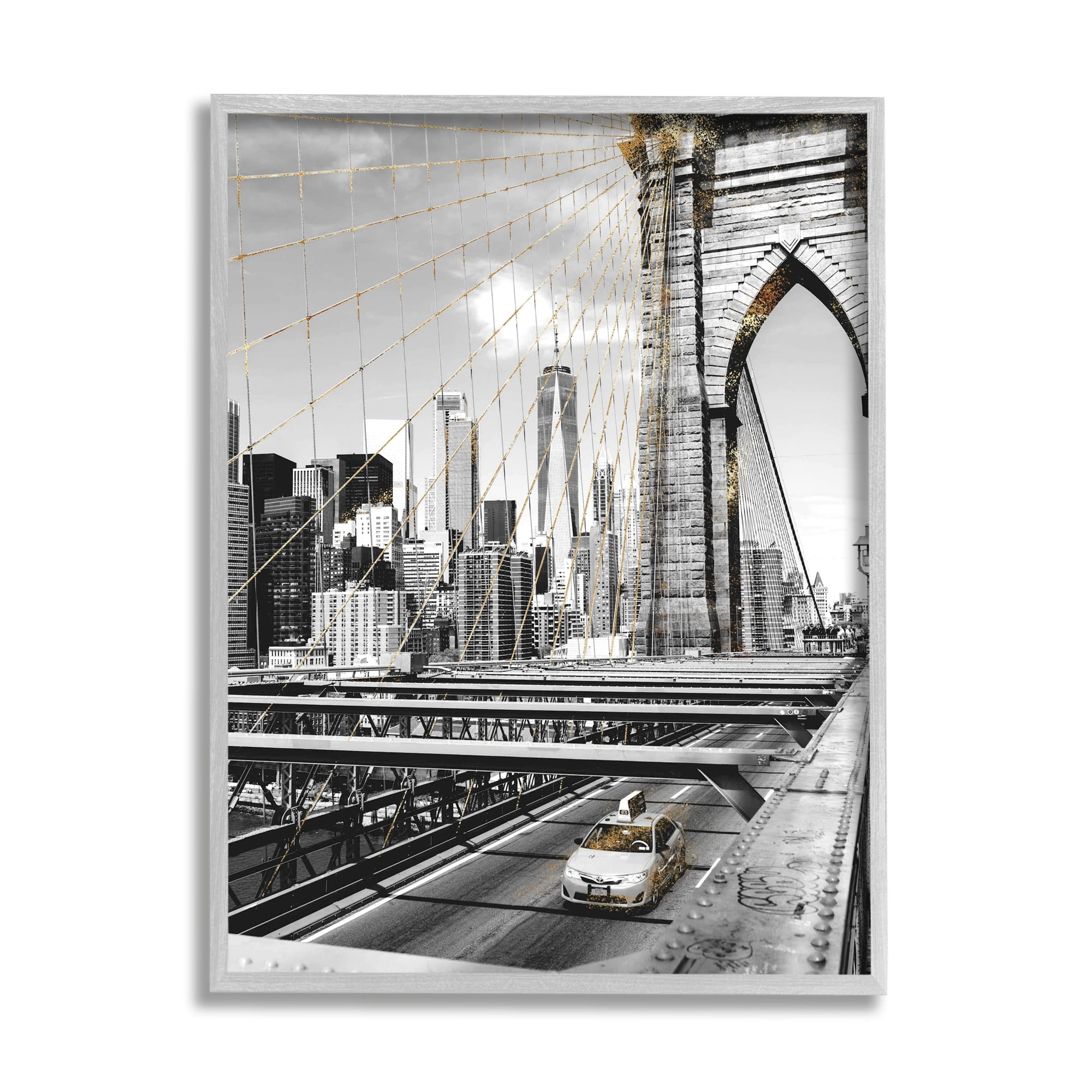 Stupell Industries Brooklyn Bridge Urban City Architecture Taxi Driving Photography, 24 x 30, Design by Ziwei Li