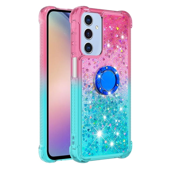 Phone Case for Samsung Galaxy A17/A26 with Ring Kickstand, Cute Glitter Bling Sparkle Quicksand Flowing Liquid Clear Gel Silicone ShockProof Phone Cover Girls-B3