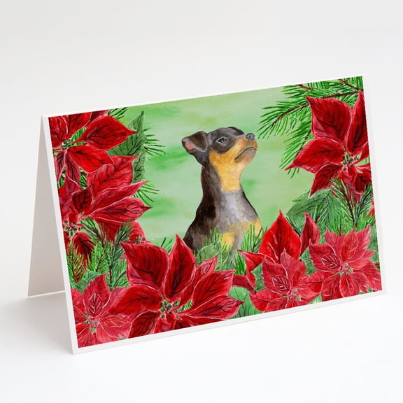 Miniature Pinscher #2 Poinsettas Greeting Cards and Envelopes Pack of 8