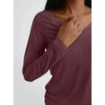 thumbnail image 5 of V Neck T Shirts for Women Lace Long Sleeve Tops Loose Fit Dressy Casual Blouses Fall Winter Basic Trendy Wine Red XL, 5 of 6