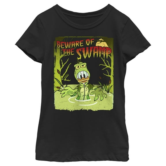 Girl's Mickey & Friends Donald Beware Of The Swamp Graphic Tee Black Large