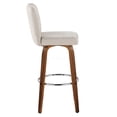 thumbnail image 3 of Modern Walnut Bar Stools Set of 2 with Swivel and Chrome Footrest, Beige Fabric Upholstered Counter Height Stools for Kitchen Island, 3 of 5