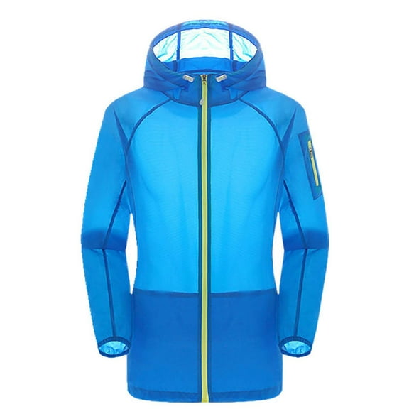 Viikei Women's Summer Sunscreen Jacket for Outdoor Fun,Women's Casual Loose Solid Color Sunscreen Jacket Long Sleeved Hooded Casual Jacket Blue S