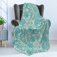 thumbnail image 4 of Teal and White Soft Flannel Fleece Throw Blanket, White Lace Style Pattern Feminine Fashion Romantic Composition Print, Cozy Plush for Indoor and Outdoor Use, 50" x 60", Turquoise White, by Ambesonne, 4 of 5