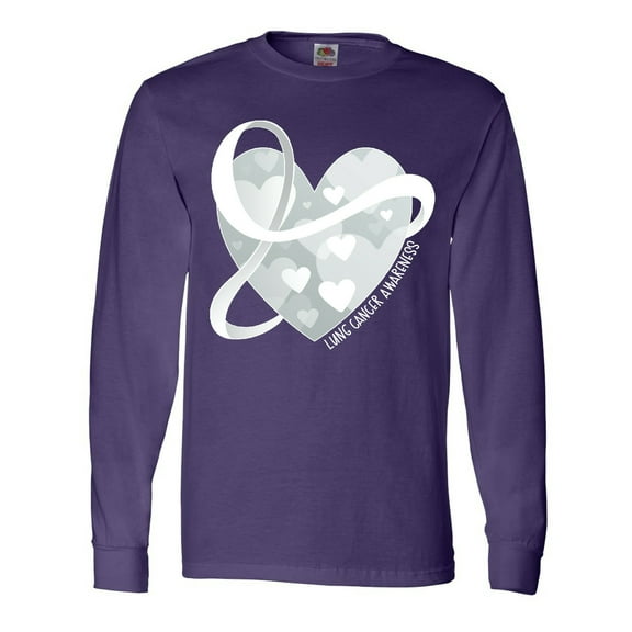 Inktastic Lung Cancer Awareness White Ribbon Around Heart Long Sleeve T-Shirt