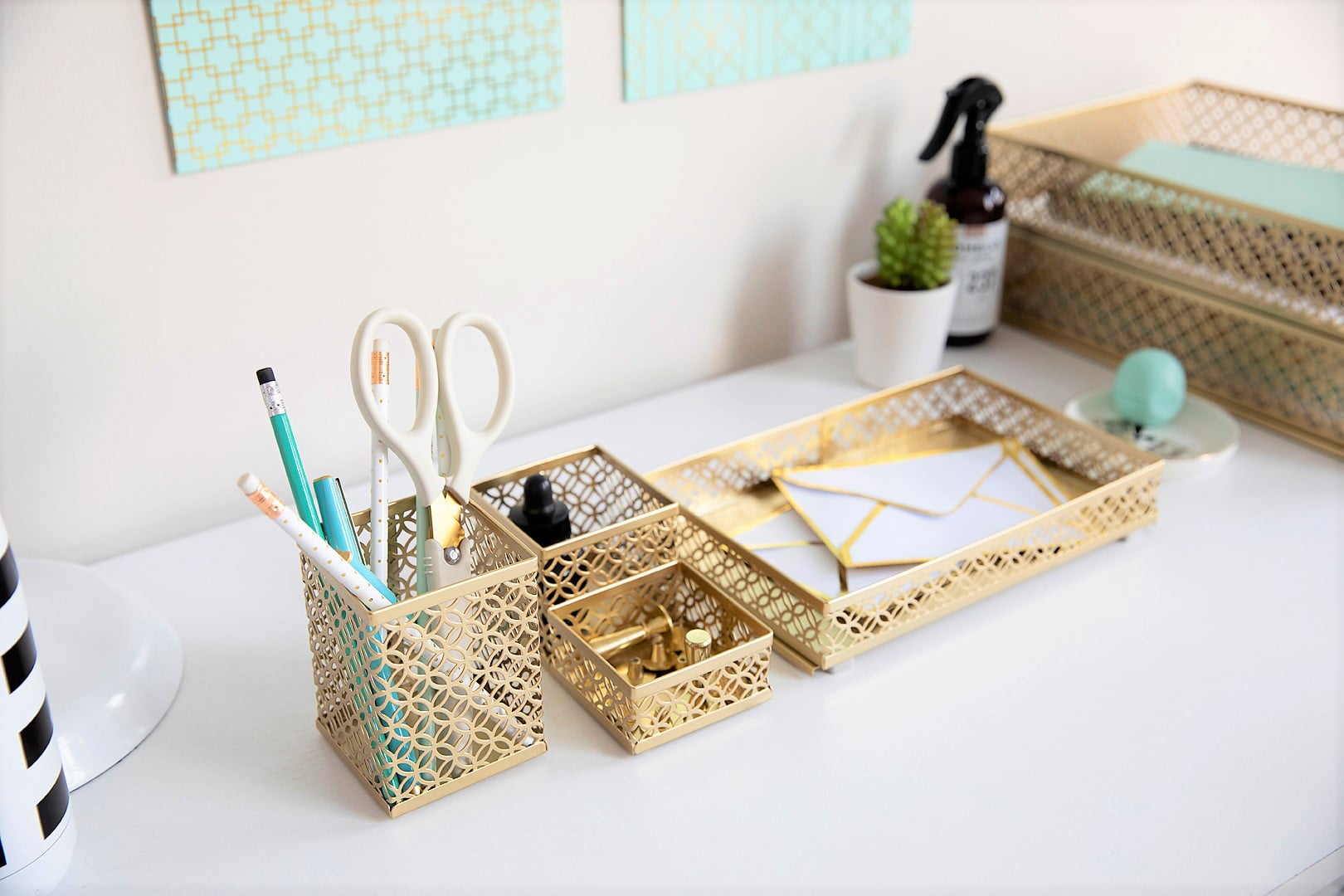Blu Monaco Riviera 6 Piece Gold Interlocking Desk Organizer Set