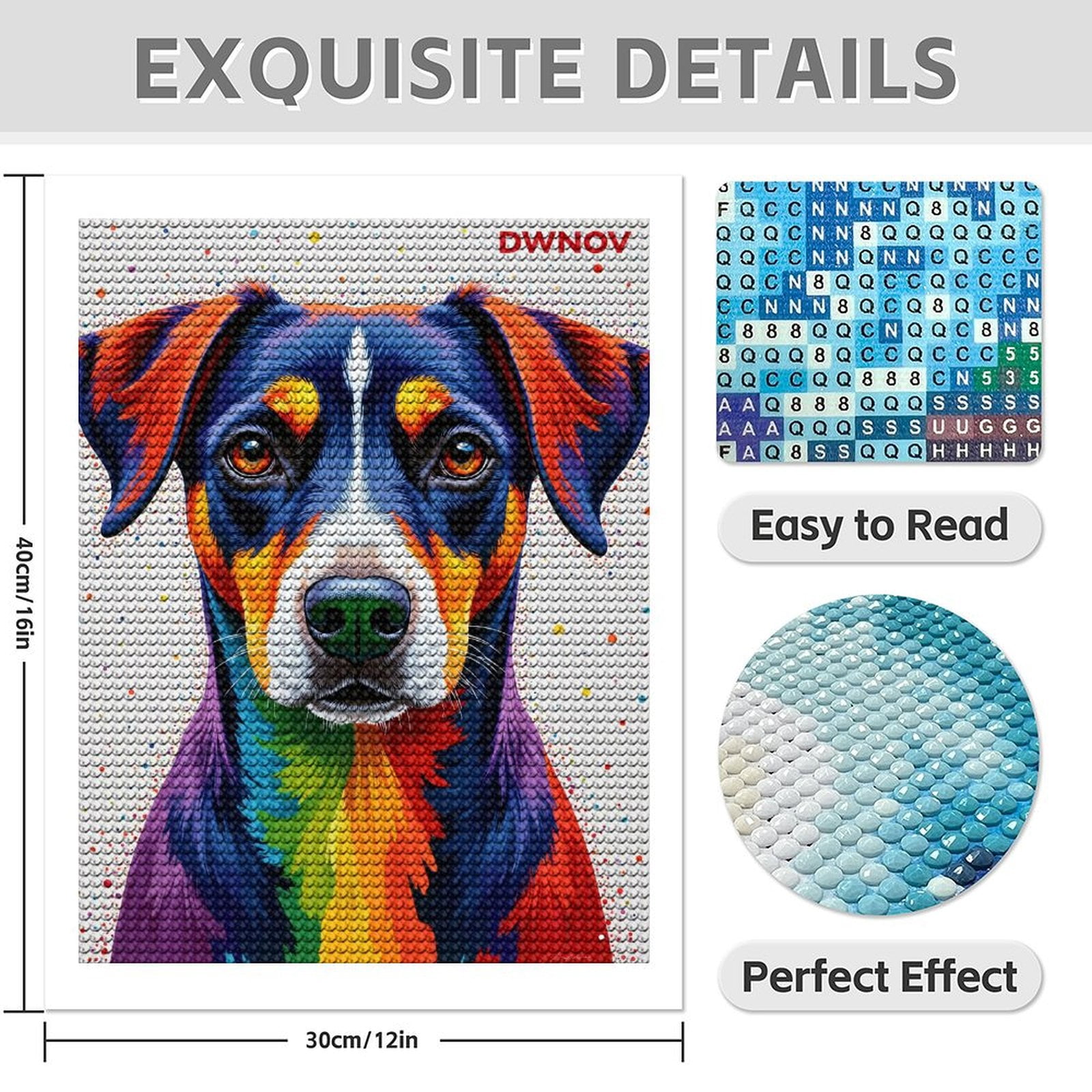 Diamond Art Kit for Adults, Colorful Dog Portrait Art Canvas Diamond Painting for Adults Beginners, 5D DIY Diamond Art Painting Kits, Colorful Diamond Painting Craft for Home Decor 12x16