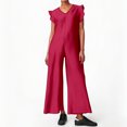 thumbnail image 2 of Mono sin mangas para mujer con pantalones anchos y mangas con volantes - Mezcla de lino, vestido para el trabajo, negocios, bailes y cócteles, 2 of 5