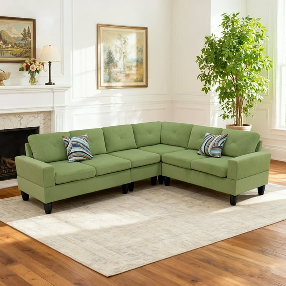 MAYEERTY 95.5" L-Shaped Sectional Sofa, Flannel Modular Couch Sofa Set without Ottoman, Apple-Green (Right)