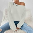 thumbnail image 6 of Besolor Women's off Shoulder Sweaters Crew Neck Long Sleeve Casual Loose Pullover Knit Fall Outfits, 6 of 8