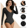 thumbnail image 4 of LELINTA Women's Long Sleeve Bodysuit V Neck Body Suits Seamed Cup Going Out Tops Shirt Ribbed, 4 of 8