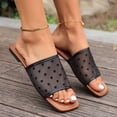 thumbnail image 4 of Womens Black Mesh Slide Sandals Flat Open Toe Breathable Heart Pattern Cute Summer Beach Shoes,Size 9.5, 4 of 8
