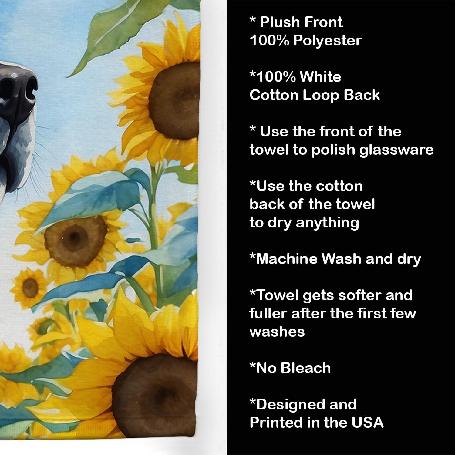Akita in Sunflowers Kitchen Towel 15 in x 25 in