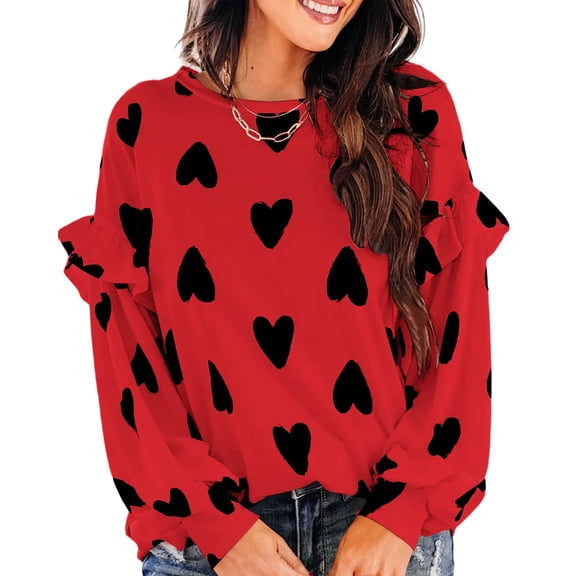 Sherrylily Women Heart Printed Long Sleeve Tops Tee Fashion Shirts S-2XL