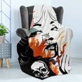 thumbnail image 4 of Tattoo Soft Flannel Fleece Throw Blanket, Women Pink Flower in Her Hair near a Skull Design, Cozy Plush for Indoor and Outdoor Use, 60" x 80", Orange White, by Ambesonne, 4 of 5