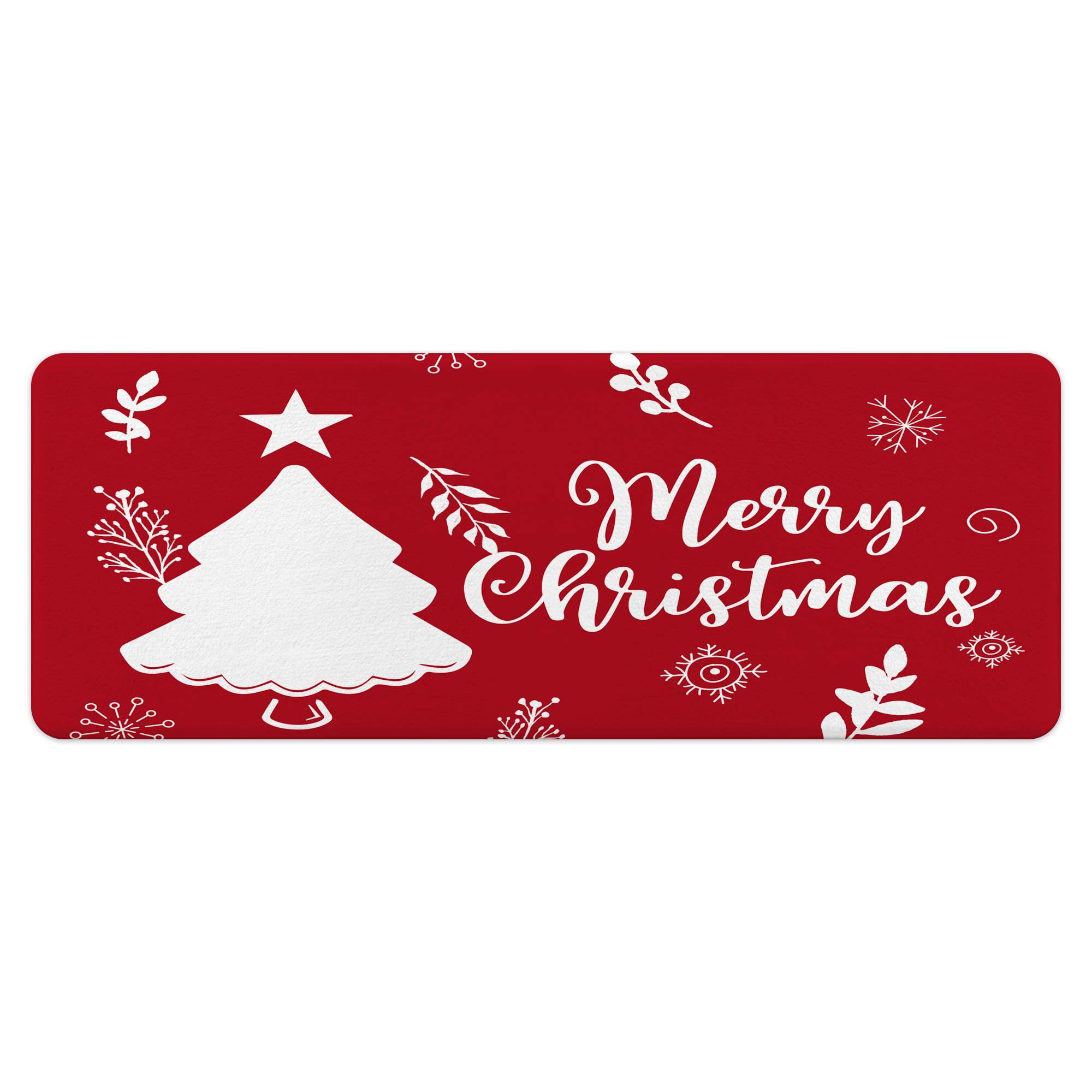 Red Merry Christmas Bath Mat Rugs, Xmas Tree Winter Non-Slip Bath Mat Home Decor, New Year Holiday Christmas Theme Bathroom Rugs for Home Kitchen Bedroom Decor 17X48IN
