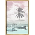 thumbnail image 3 of PixonSign Framed Canvas Print Wall Art Duotone Pink & Teal Beach Minivan & Boat Nature Ocean Photography Realism Nautical Landscape Colorful Multicolor for Living Room, Bedroom, Office - 24"x36", 3 of 5