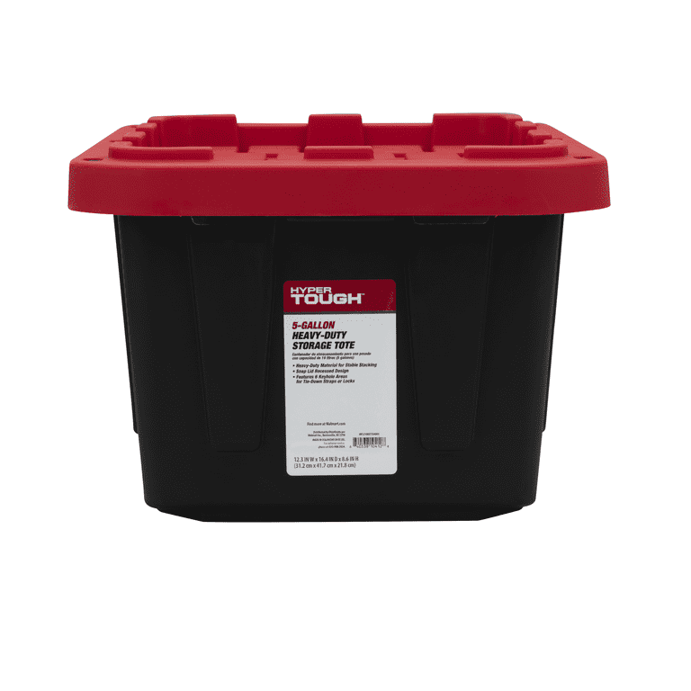 Hyper Tough 206303 5 Gallon Snap Lid Plastic Storage Bin Black Base Red Lid Set of 4