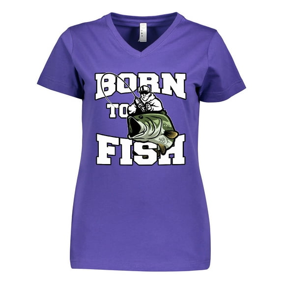 Inktastic Born to Fish Women's V-Neck T-Shirt