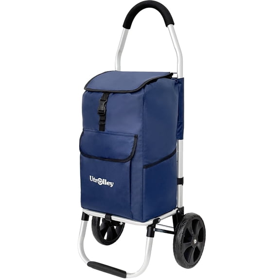 Ultra-Lightweight Blue Foldable Shopping Cart for Groceries - Large 42L Capacity Soft Rolling Rubber Wheels, Removable Bag, Multi-Function Personal Hand Truck