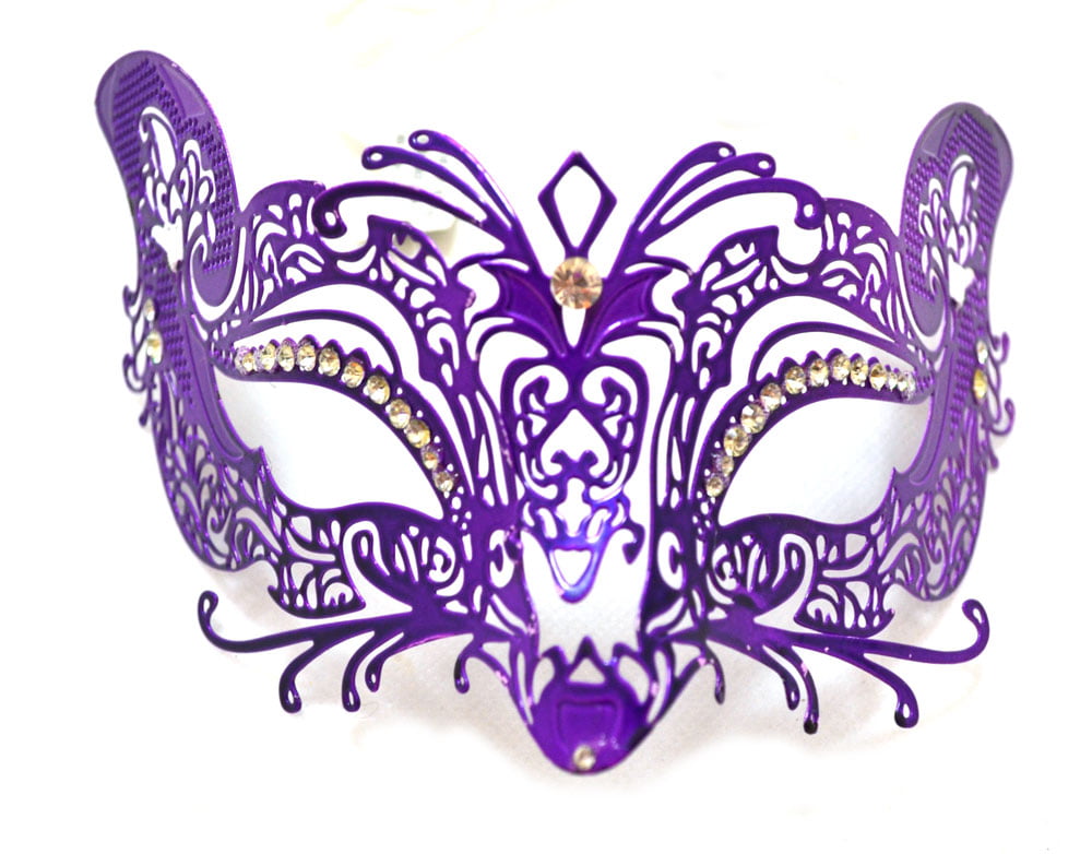 Fox Masquerade Mask in Silver and White White/Gold / Purple/Crystal Mix