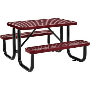 4 ft. Rectangular Outdoor Steel & Expanded Metal Picnic Table, Red