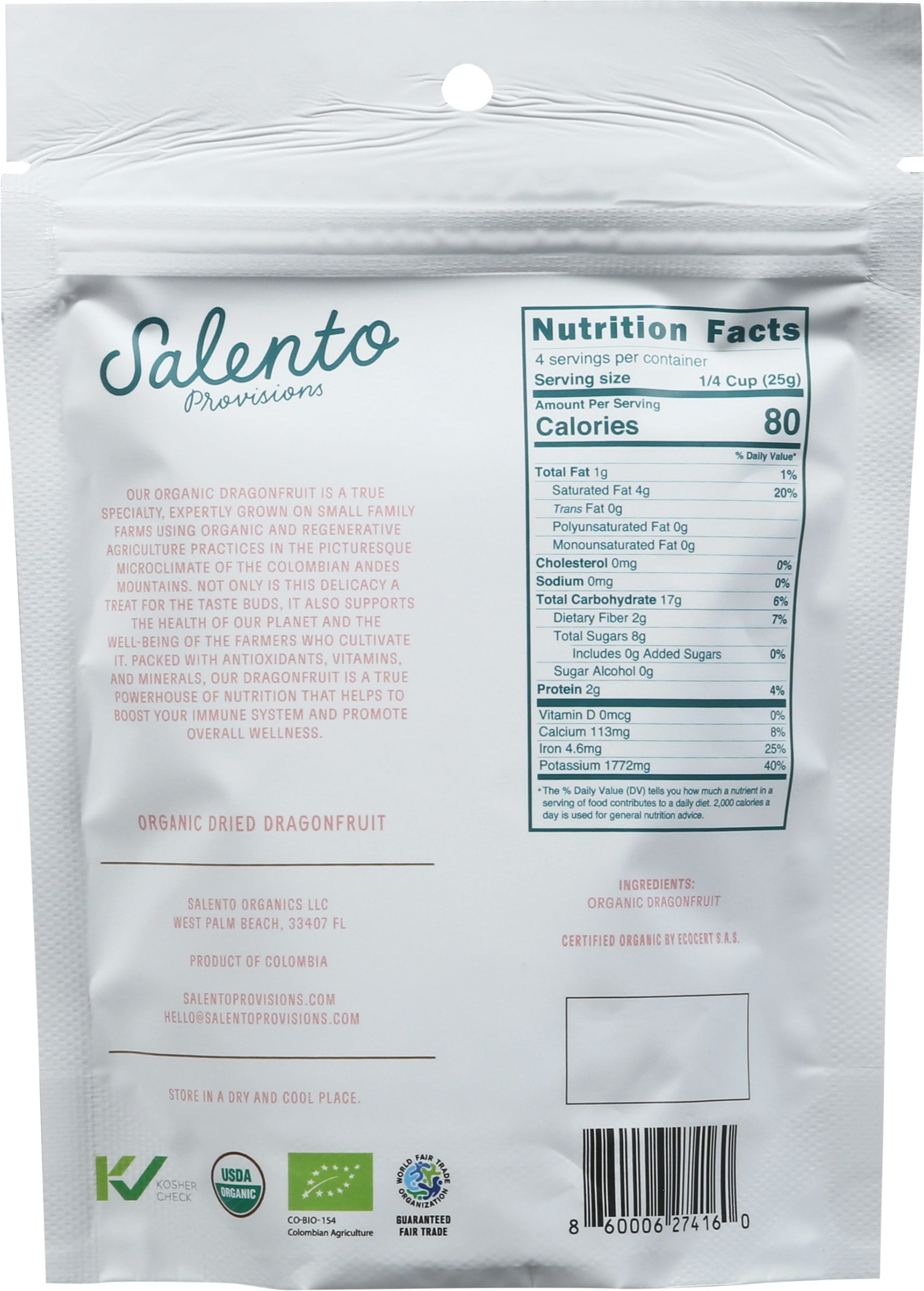 Salento Provisions Organic Yellow Dragon Fruit Dried Chips 3.5 oz (Pack Of 6)