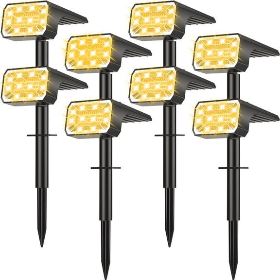 Solar Spot Lights Outdoor [8Pack, IP65] - 100 High-Lumen LEDs, 4 Modes & Auto On/Off. Warm White Landscape Lights for Yard, Garden & Pathway.