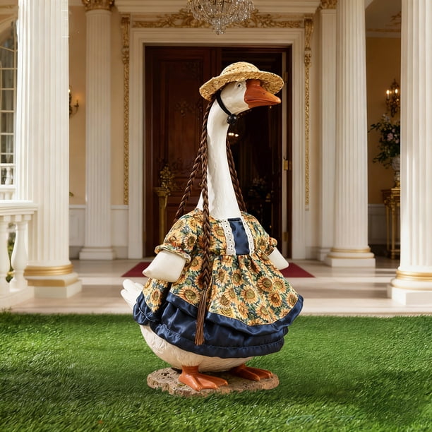 Lekihaqq Sunflower Goose Outfit Clothes Plastic Cement Porch Garden Decor Waterproof Fade Resistant Cute White Holiday Dress For Home Yard Festival Decoration
