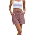 thumbnail image 2 of Siminsem Womens Bermuda Shorts Striped Cotton Blend Knee Length Five Point Pants Summer Vacation Casual High Waisted Elastic Breathable Lounge Travel, Brick Red, S, 2 of 6