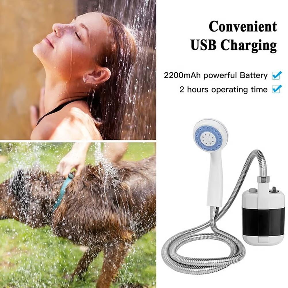 Portable Camping Shower Outdoor Camp Shower Pump,USB Rechargeable Outdoor Electric Shower,Handheld Water Pump with Hose,Outdoor Shower Head Sprayer for Camping Hiking Beach Car Washing Pet Cleaning