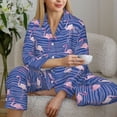 thumbnail image 5 of Xecao Flamingo Print Women Pajamas Set Soft Sleepwear Pjs long Sleeve Button Down Nightwear with Long Pants, 5 of 6