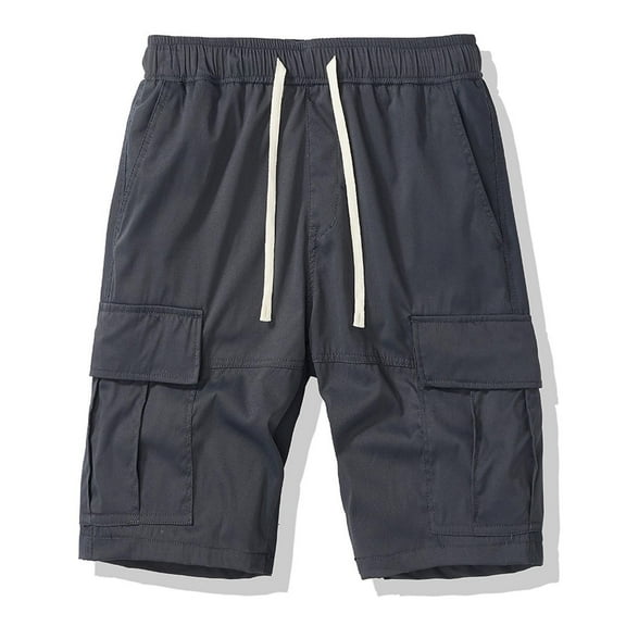 Solid Cargo Shorts for Men Functional Pockets Elastic Waist Mens Cargo Short Pants Comfortable Summer Shorts Golf Workout Office Wear Simple Basic Summer Essentials