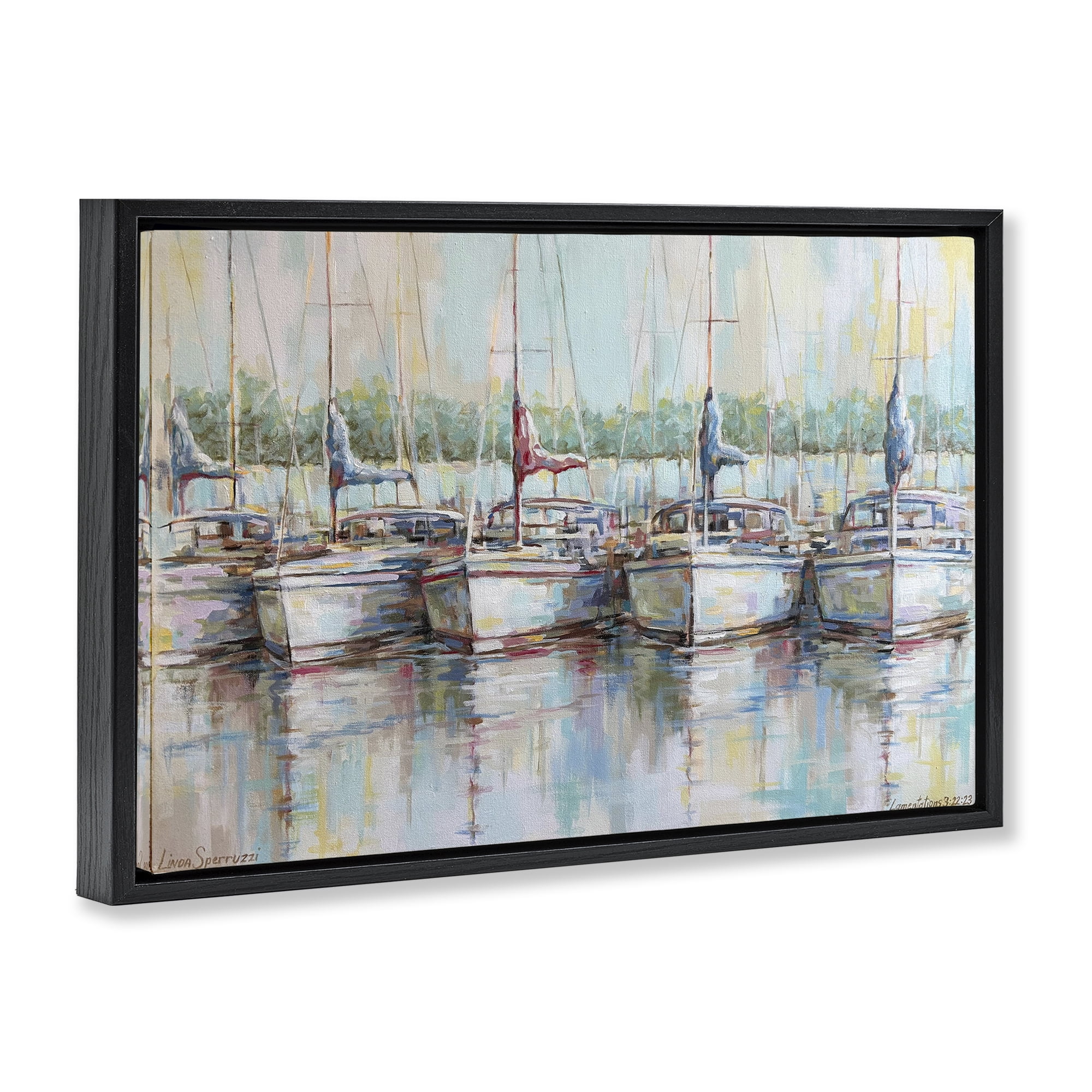 Stupell Industries Morning At The Marina Black Framed Floater Canvas Wall Art, design by Linda Sperruzzi