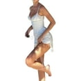 thumbnail image 3 of Fortune Robe Moulante Mini en Satin pour Femme Sans Manches à Col en V, Robe à Bretelles avec Corset à la Taille, 3 of 6