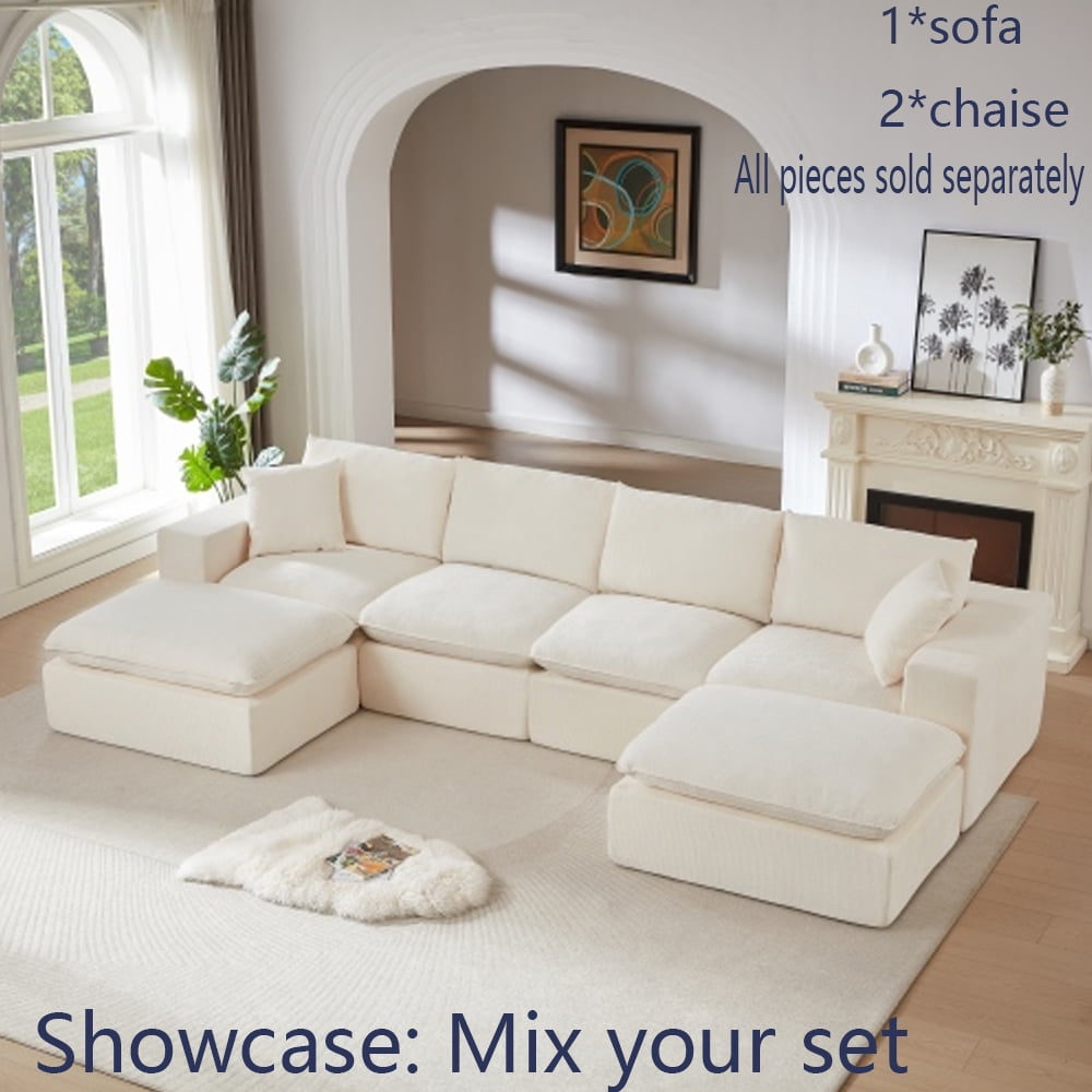 Miniyam 79" x 39" White 2-Seater Sofa, Modular & Expandable to L-Shape or U-Shape with Optional Ottoman/Chaise