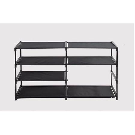Mainstays 4-Tier Shoe Rack Storage Organizer, Rich Black, 24 Pairs, Iron Poles & Plastic Connectors