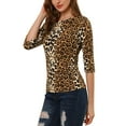 thumbnail image 3 of Allegra K Women's Elbow Sleeves Round Neck Casual Printed T-Shirt, 3 of 7