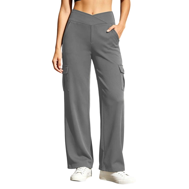 Women's Stretch Cargo Pants High Waist Bootcut Flare Leggings with