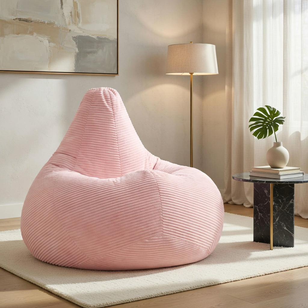 Hommoo Bean Bag Sofa Chair Lazy Sofa Chair, Ultra Soft Lazy Sofa with Skin-friendly Corduroy Cover and Soft Sponge Filling, Pink