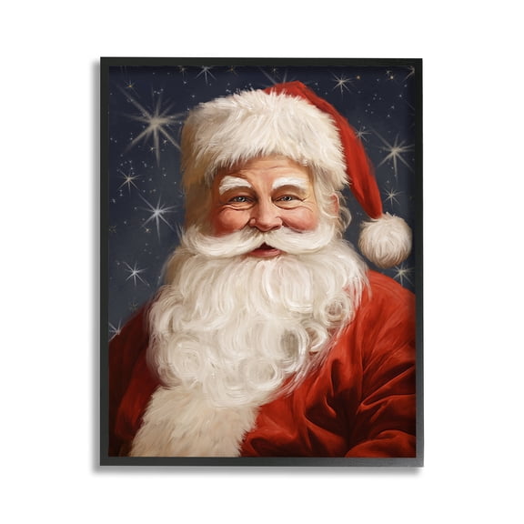 Stupell Industries Smiling Santa Claus Portrait Holiday Painting Black Framed Art Print Wall Art, 11 x 14