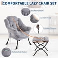 thumbnail image 4 of Lounge chair con ottoman: 400lb capacity, oversized reading armchair con folding footrest y side pocket, comfortable accent chair in plush gris para sala de estar o dormitorio, 4 of 7